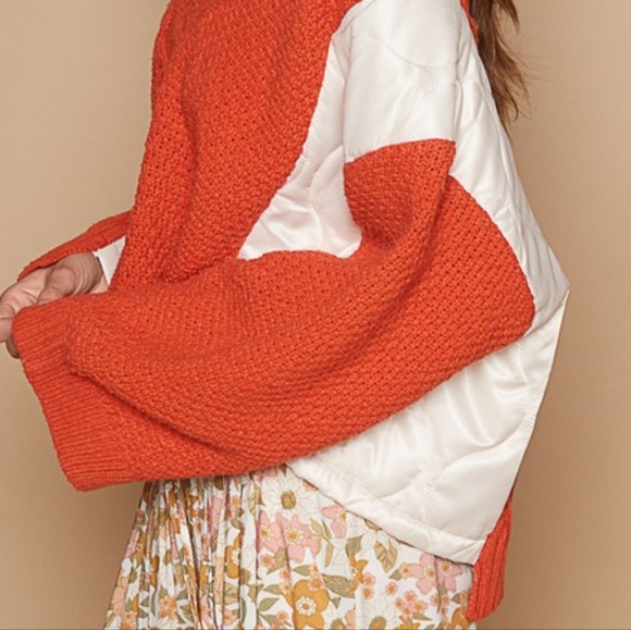 POL Quilted Waffle Cable Knit Patchwork High-low Top Long Sleeve Crop Sweater - Picture 12 of 15